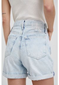 Calvin Klein Jeans szorty jeansowe damskie high waist. Okazja: na co dzień. Stan: podwyższony. Kolor: niebieski. Materiał: denim. Styl: casual