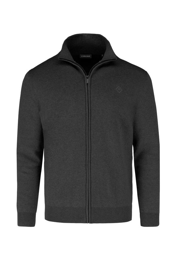 Volcano - Rozpinany sweter S-NATAN. Typ kołnierza: kołnierzyk stójkowy, golf. Kolekcja: plus size. Kolor: szary. Materiał: poliamid, wiskoza, materiał. Długość: długie. Styl: klasyczny