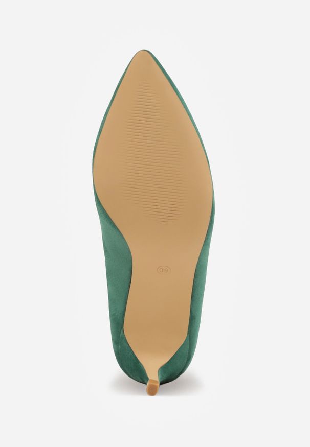 Born2be - Zielone Klasyczne Czółenka Vices na Szpilce Ovirissa. Okazja: do pracy, na spotkanie biznesowe. Kolor: zielony. Materiał: futro. Wzór: aplikacja. Obcas: na szpilce. Styl: klasyczny