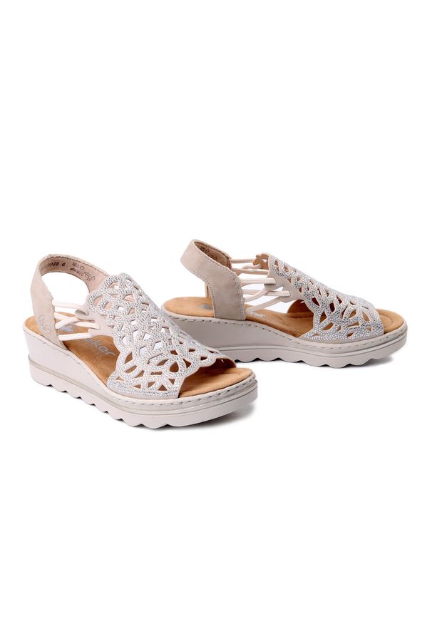 Rieker - RIEKER 67465-62 beige, sandały damskie. Kolor: beżowy. Materiał: guma