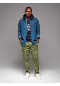 Ombre Clothing - Męskie dzianinowe joggery z kieszeniami cargo – oliwkowe V3 - Rozmiar: XL. Okazja: na co dzień. Kolor: oliwkowy. Materiał: dzianina. Wzór: aplikacja. Styl: casual #8