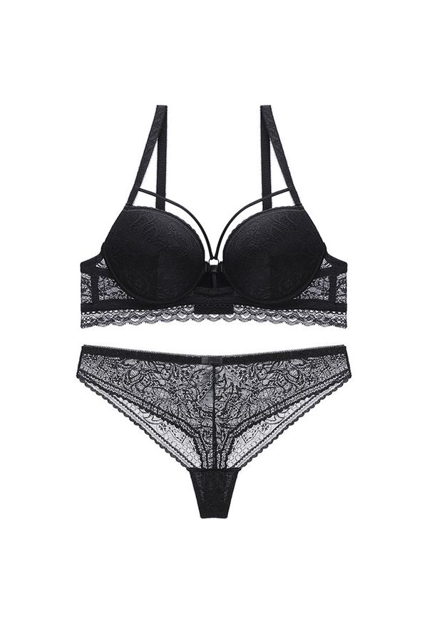 Intica - Komplet bieliźniany z usztywnianym biustonoszem i koronką Jolynn. Kolor: czarny. Materiał: koronka. Wzór: koronka