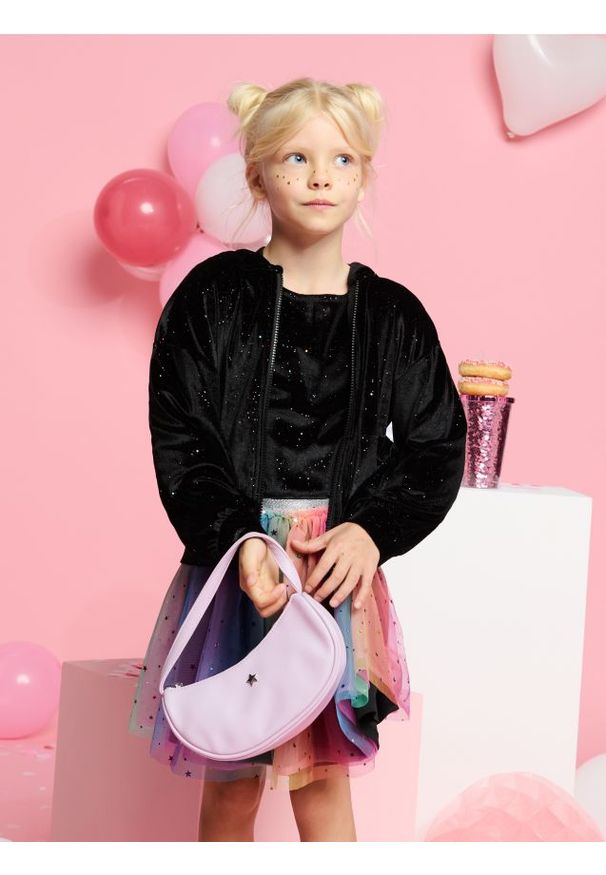 Sinsay - Bluza na zamek - czarny. Typ kołnierza: kaptur. Kolor: czarny. Materiał: materiał. Wzór: kolorowy