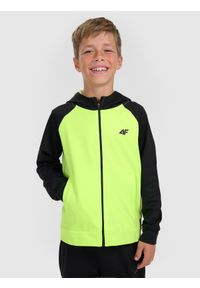 4f - 4F Bluza sportowa rozpinana z kapturem chłopięca - zielona 122/128 (6-8 lat). Okazja: na co dzień. Typ kołnierza: kaptur. Kolor: zielony. Materiał: dzianina, skóra. Sezon: lato. Styl: sportowy #1