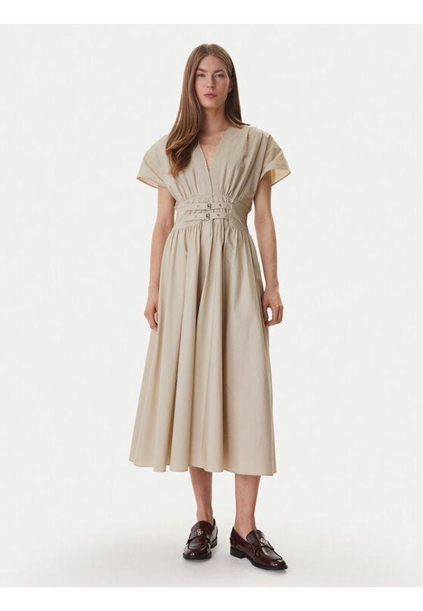DKNY Sukienka codzienna DJ6D9194 Beżowy Regular Fit. Okazja: na co dzień. Kolor: beżowy. Materiał: bawełna. Typ sukienki: proste. Styl: casual