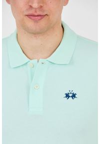 La Martina - LA MARTINA Miętowe męskie polo z małym logo, Rozmiar L. Typ kołnierza: polo. Kolor: zielony #9