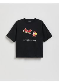 Reserved - Świąteczny t-shirt - ciemnoszary. Kolor: szary. Materiał: dzianina, bawełna. Styl: wizytowy #1