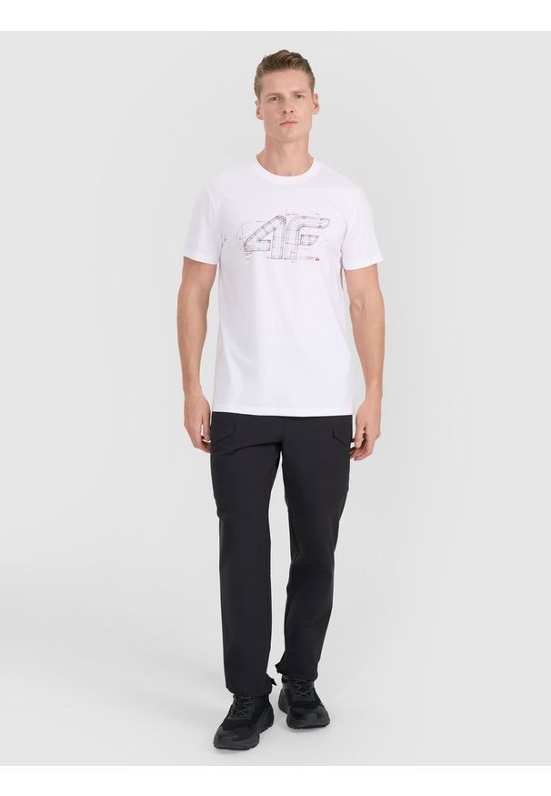 4f - 4F T-shirt regular z nadrukiem męski - biały M. Okazja: na co dzień. Kolor: biały. Materiał: jersey, materiał, bawełna. Długość rękawa: krótki rękaw. Długość: krótkie. Wzór: nadruk. Styl: sportowy, klasyczny, casual