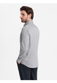 Ombre Clothing - Koszula męska SLIM FIT z ozdobnej tkaniny z kieszonką – szara V2 - Rozmiar: S. Okazja: do pracy. Typ kołnierza: kołnierzyk klasyczny. Kolor: szary. Materiał: tkanina. Wzór: haft, ze splotem. Styl: klasyczny, elegancki #9