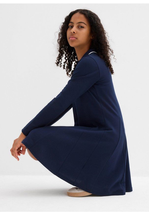 bonprix - Rozkloszowana sukienka T-shirtowa z czystej bawełny organicznej. Kolor: niebieski. Materiał: bawełna. Długość rękawa: długi rękaw