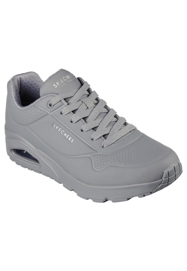 skechers - Buty do chodzenia męskie Skechers Uno Stand On Air. Zapięcie: sznurówki. Kolor: szary. Materiał: materiał, tkanina, syntetyk. Szerokość cholewki: normalna. Sport: turystyka piesza