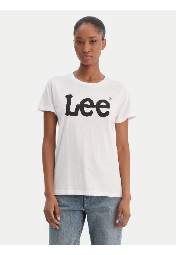 Lee T-Shirt Logo Tee L42UER12 112109470 Biały Regular Fit. Kolor: biały. Materiał: bawełna