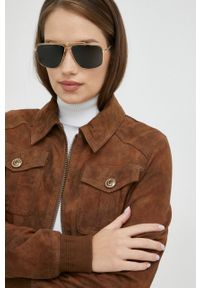 Guess kurtka zamszowa Marie damska kolor brązowy przejściowa. Okazja: na co dzień. Kolor: brązowy. Materiał: zamsz. Styl: casual #2