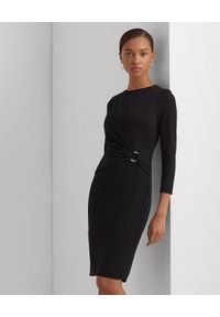 Lauren Ralph Lauren - LAUREN BY RALPH LAUREN - Czarna sukienka z ozdobnym detalem. Kolor: czarny. Materiał: tkanina. Długość rękawa: długi rękaw. Styl: elegancki