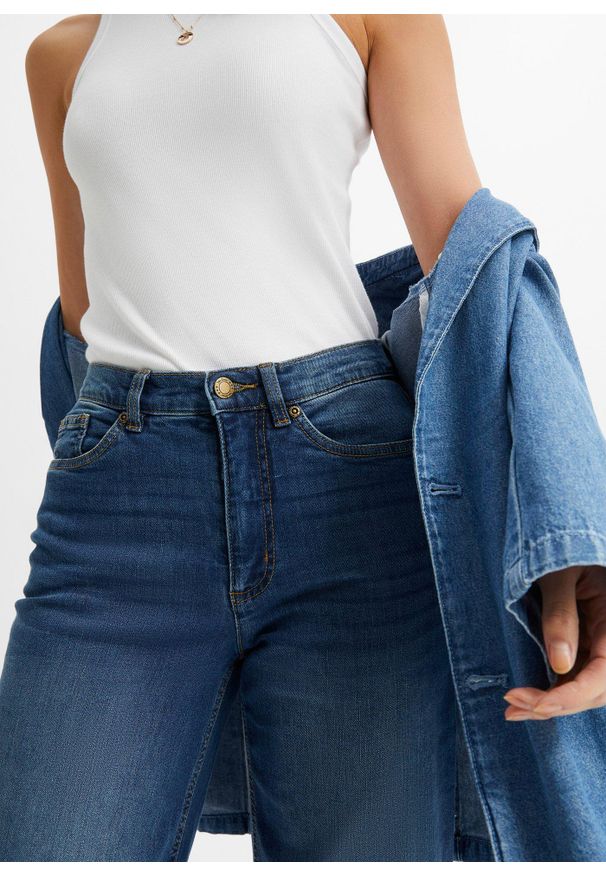 bonprix - Dżinsy high waist, wide leg, z bawełny organicznej. Stan: podwyższony. Kolor: niebieski