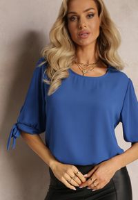 Renee - Granatowa Bluzka z Wiązaniami na Rękawach 3/4 Fildreda. Kolor: niebieski #5