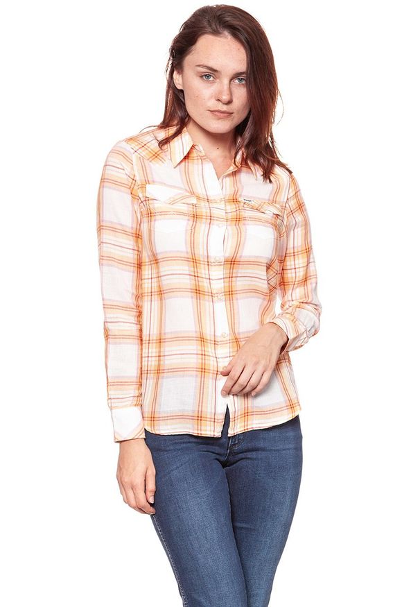 Wrangler - KOSZULA WRANGLER WESTERN APRICOT NECTAR W5240LU65 112129350. Wzór: kratka