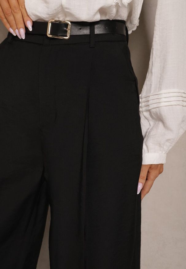 Renee - Czarne Garniturowe Spodnie High Waist o Szerokim Kroju Efrase. Okazja: na co dzień. Stan: podwyższony. Kolor: czarny. Styl: casual