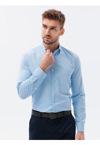 Ombre Clothing - Koszula męska z długim rękawem w drobny wzór REGULAR FIT - błękitna V4 K629 - XL. Kolor: niebieski. Materiał: poliester, elastan, bawełna. Długość rękawa: długi rękaw. Długość: długie. Wzór: nadruk #4