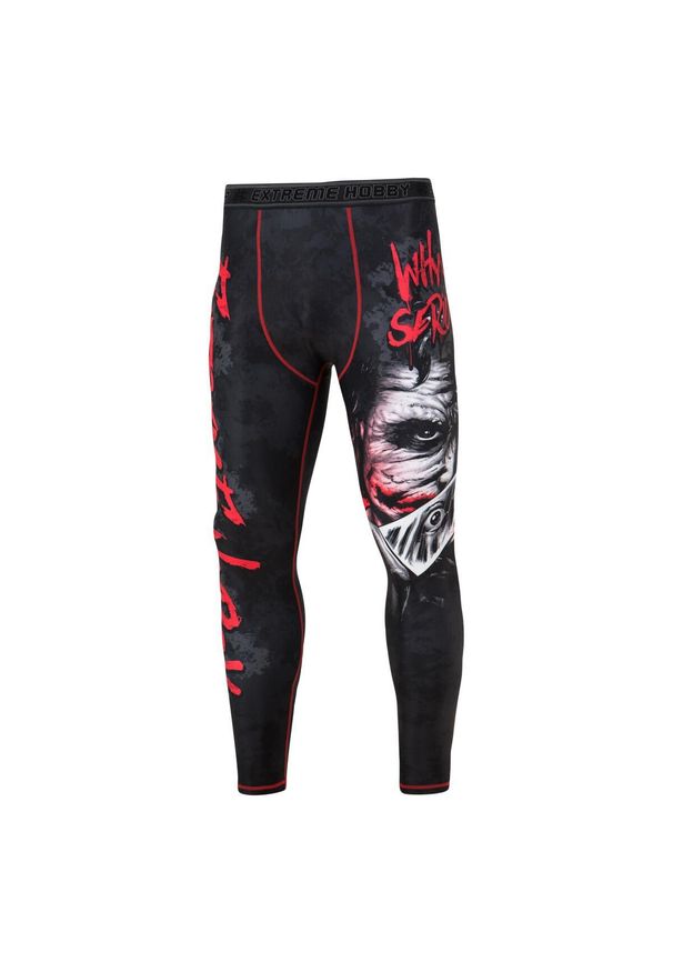 Legginsy sportowe męskie EXTREME HOBBY WHY SO SERIOUS. Kolor: czarny. Materiał: poliester, elastan