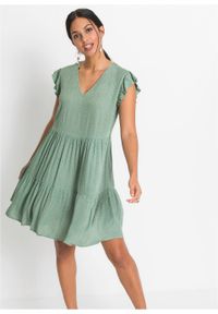 Sukienka z częścią spódnicową z falban bonprix jasnozielony w groszki. Kolor: zielony. Wzór: grochy #4