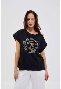 MOODO - Bawełniany t-shirt z nadrukiem czarny. Kolor: czarny. Materiał: bawełna. Wzór: nadruk