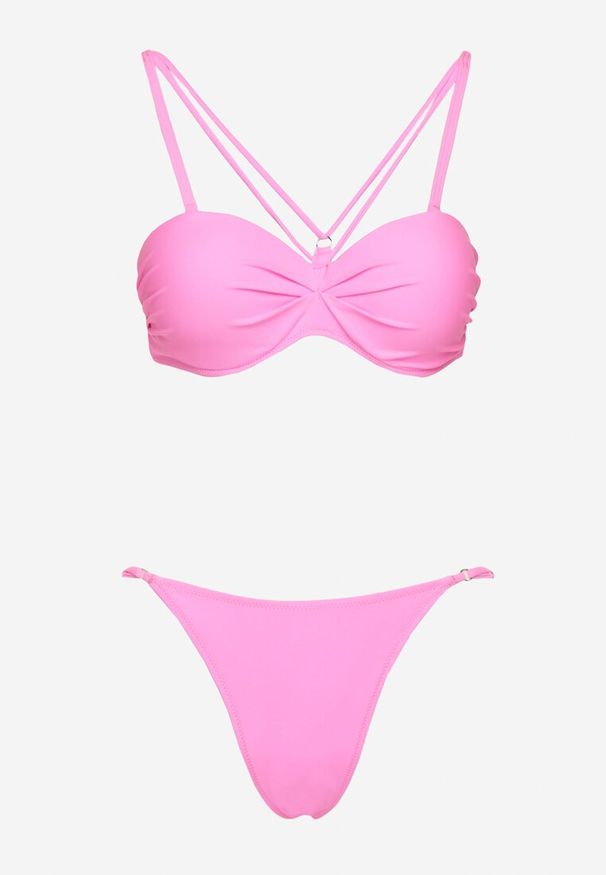 Renee - Jasnoróżowe Bikini Majtki Typu Figi i Biustonosz z Ozdobnymi Paskami Fadelinna. Kolor: różowy. Wzór: paski