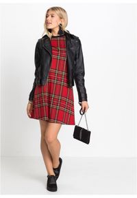 bonprix - Sukienka mini żakardowa w kratę. Kolor: czerwony. Materiał: żakard. Długość: mini #2