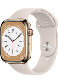 APPLE - Smartwatch Apple Watch 8 GPS + Cellular 45mm Gold Stainless Steel Beżowy (MNKM3FD/A). Rodzaj zegarka: smartwatch. Kolor: beżowy