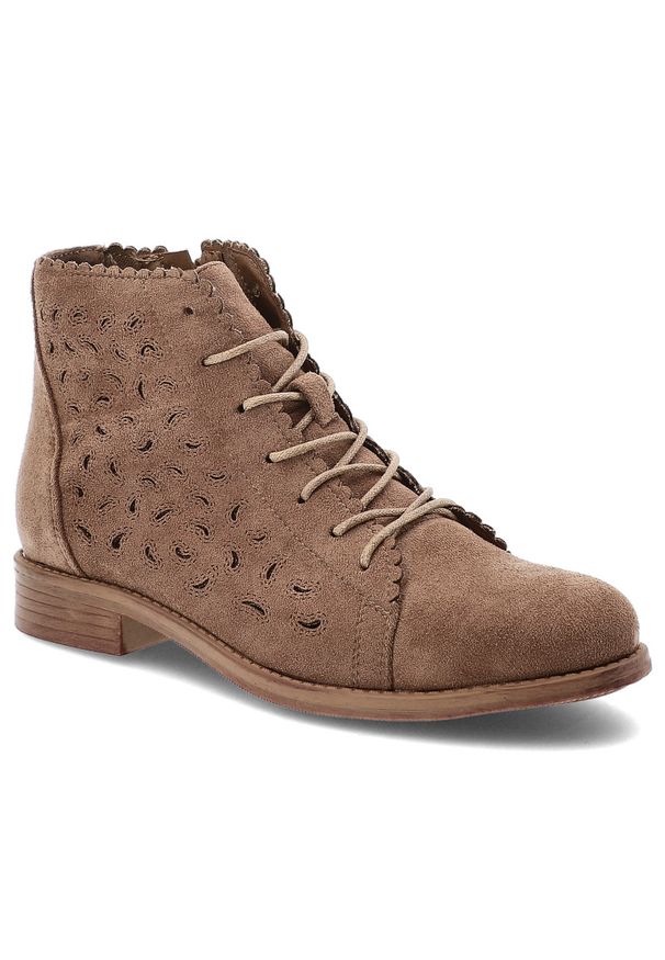 Brązowe Botki S.Barski Stylowe Obuwie Damskie. Zapięcie: sznurówki. Kolor: brązowy. Materiał: materiał. Szerokość cholewki: normalna. Wzór: ażurowy. Styl: elegancki