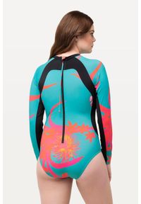ULLA POPKEN - Damski Kostium kąpielowy UPF 50+ długi rękaw stójka bez miękkich miseczek. Kolekcja: plus size. Kolor: niebieski. Materiał: elastan, poliamid, materiał. Długość: długie