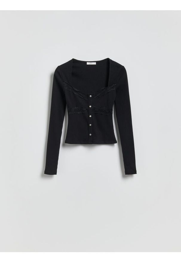 Reserved - Bluzka z koronką - czarny. Kolor: czarny. Materiał: koronka. Wzór: koronka