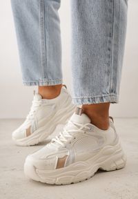 Born2be - Beżowe Sneakersy VICES na Grubej Tłoczonej Podeszwie z Perforacją Elanatia. Okazja: na co dzień. Kolor: beżowy. Materiał: jeans. Sport: fitness #5