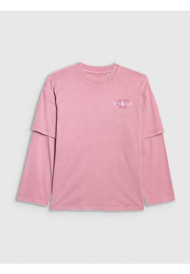4f - 4F Longsleeve oversize z efektem sprania dziewczęcy - różowy 152 (11-12 lat). Kolor: różowy. Długość rękawa: długi rękaw. Sezon: lato