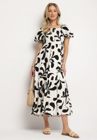 Born2be - Czarna Rozkloszowana Sukienka z Elastyczną Górą i Bufiastymi Rękawami Orrivene. Okazja: na co dzień. Typ kołnierza: dekolt kwadratowy. Kolor: czarny. Typ sukienki: proste. Styl: casual, elegancki #5