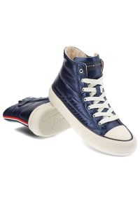 TOMMY HILFIGER - Granatowe Trampki Tommy Hilfiger Modne Pikowane Buty Damskie. Kolor: niebieski. Materiał: materiał, skóra ekologiczna. Szerokość cholewki: normalna. Styl: sportowy #7