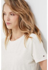 TOMMY HILFIGER - Tommy Hilfiger t-shirt damski kolor beżowy. Kolor: beżowy. Materiał: bawełna, dzianina. Wzór: nadruk #3