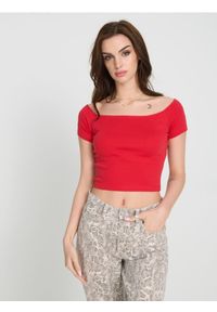 Sinsay - Crop top z krótkim rękawem - czerwony. Kolor: czerwony. Długość rękawa: krótki rękaw. Długość: krótkie