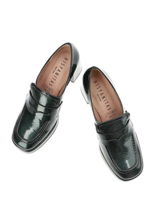 Zielone Półbuty Hispanitas Buty Na Słupku. Kolor: zielony. Materiał: materiał, skóra, lakier. Obcas: na słupku. Styl: klasyczny, elegancki. Wysokość obcasa: średni