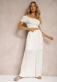 Renee - Białe Wiskozowe Spodnie Szerokie High Waist Rissalene. Okazja: na spotkanie biznesowe, do pracy. Stan: podwyższony. Kolor: biały. Materiał: wiskoza. Styl: biznesowy, elegancki #5
