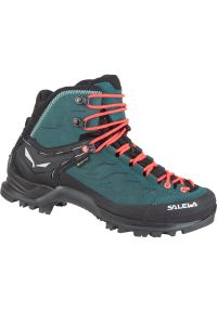 Buty trekkingowe damskie Salewa Mtn Trainer Mid Gtx. Wysokość cholewki: za kostkę. Zapięcie: sznurówki. Kolor: niebieski. Materiał: materiał, syntetyk, skóra. Szerokość cholewki: normalna