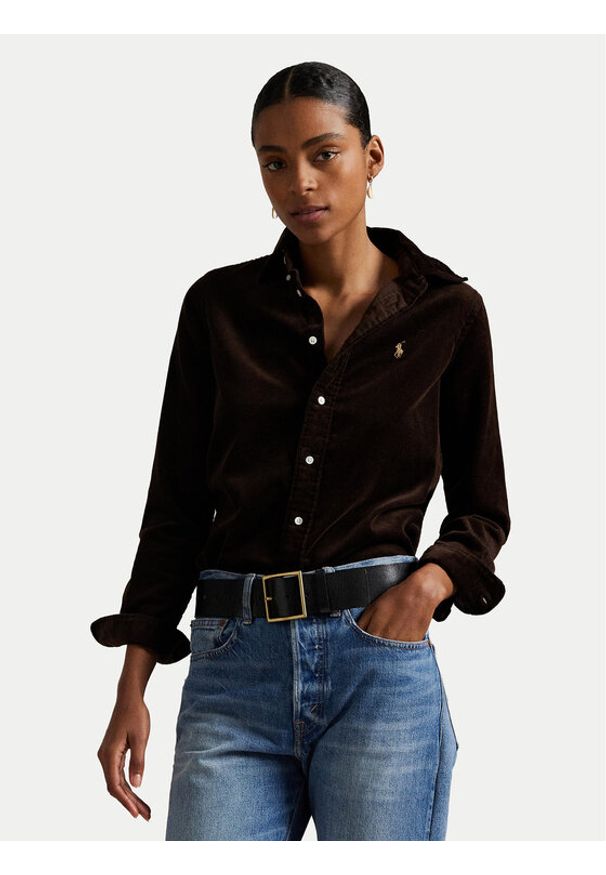 Polo Ralph Lauren Koszula 211971526002 Brązowy Slim Fit. Typ kołnierza: polo. Kolor: brązowy. Materiał: sztruks, bawełna