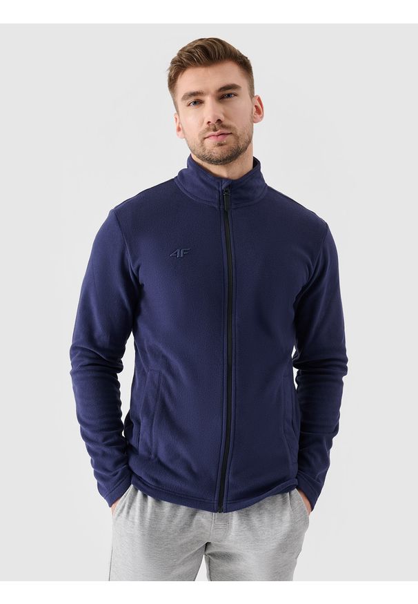 4f - Polar ze stójką regular męski - granatowy. Typ kołnierza: kołnierzyk stójkowy. Kolor: niebieski. Materiał: polar. Sezon: zima. Sport: snowboard, wspinaczka, turystyka piesza, narciarstwo