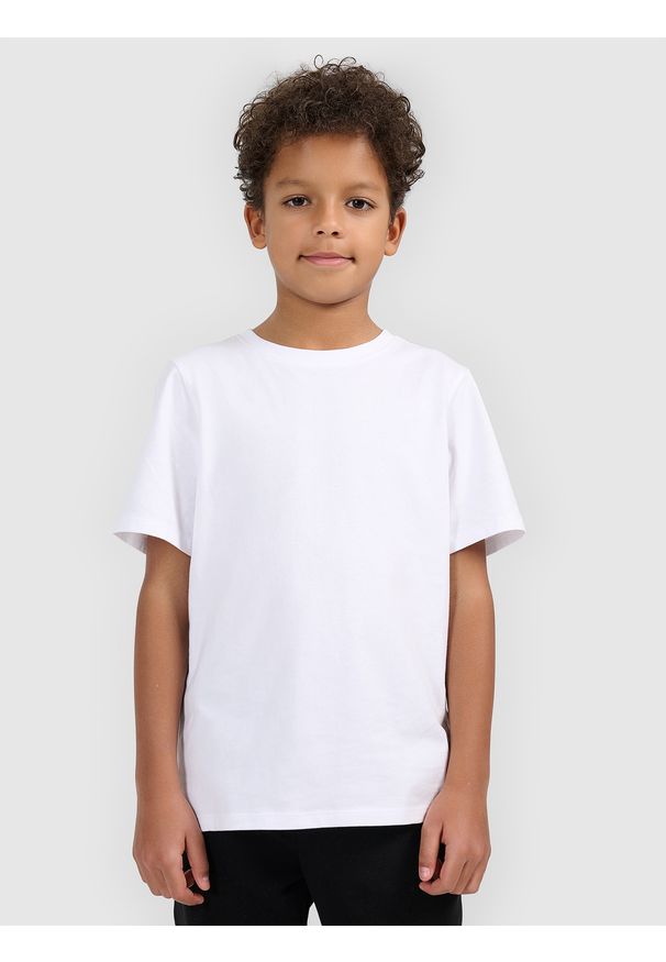 4f - 4F T-shirt oversize gładki chłopięcy - biały 128 (7-8 lat). Okazja: na co dzień. Kolor: biały. Materiał: jersey, dzianina, bawełna. Długość rękawa: krótki rękaw. Długość: krótkie. Wzór: gładki. Sezon: lato. Styl: casual, sportowy, klasyczny