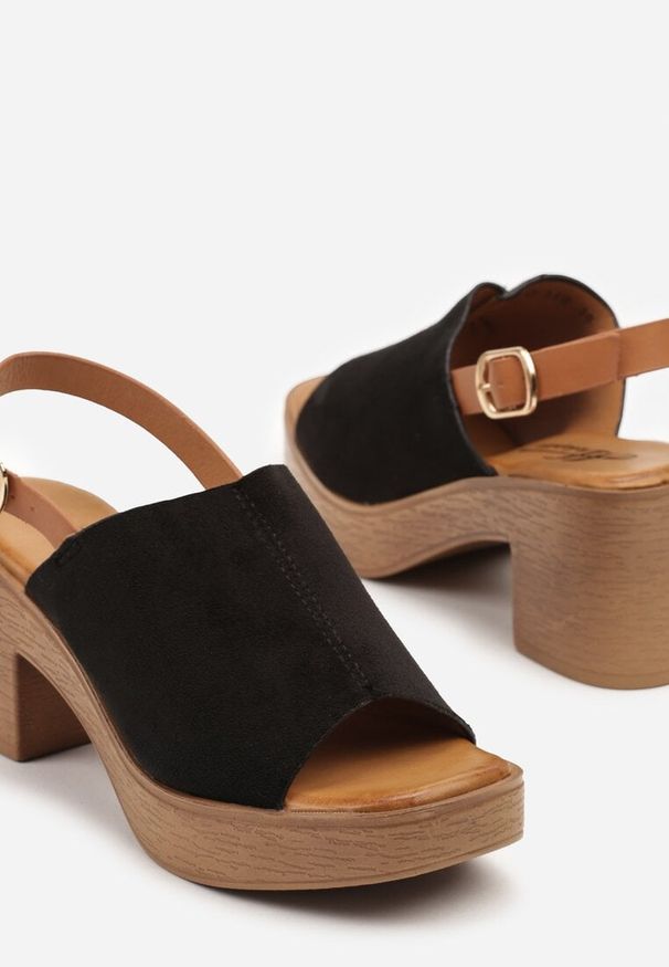 Born2be - Czarne Sandały na Platformie i Obcasie z Paskiem na Pięcie Luritea. Okazja: na co dzień. Zapięcie: pasek. Kolor: czarny. Obcas: na obcasie. Styl: elegancki, casual. Wysokość obcasa: średni