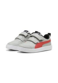 Buty do chodzenia dla dzieci Puma Courtflex V2 V Ps. Zapięcie: rzepy. Kolor: czerwony, wielokolorowy, szary. Materiał: guma, materiał, tkanina, syntetyk. Szerokość cholewki: normalna. Sport: turystyka piesza