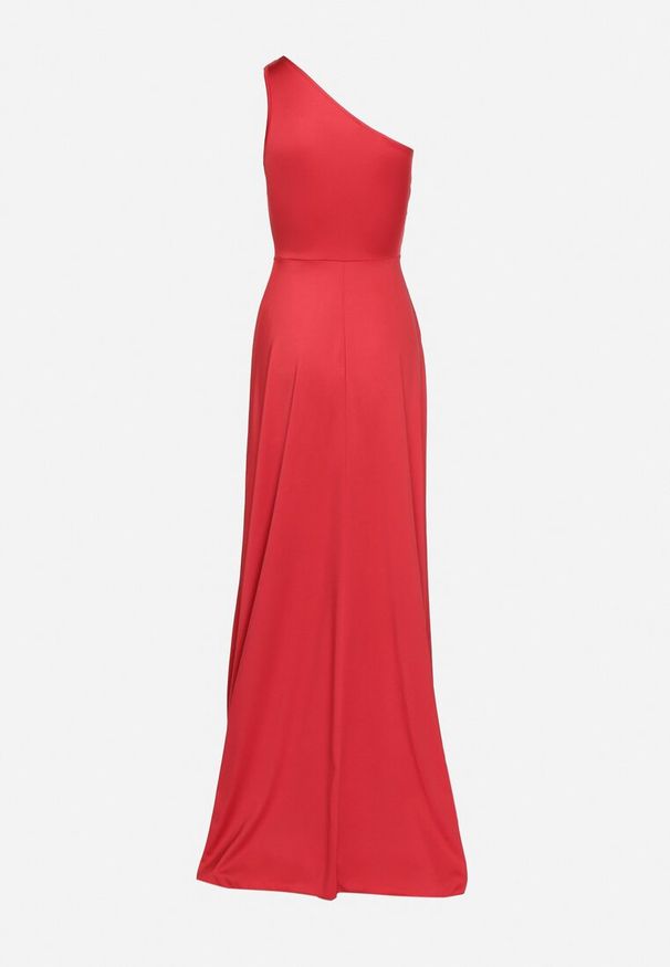 Born2be - Czerwona Sukienka na Jedno Ramię z Marszczeniem i Rozcięciem Talirisa. Okazja: na ślub cywilny, na wesele, na imprezę. Kolor: czerwony. Typ sukienki: asymetryczne. Styl: elegancki, klasyczny