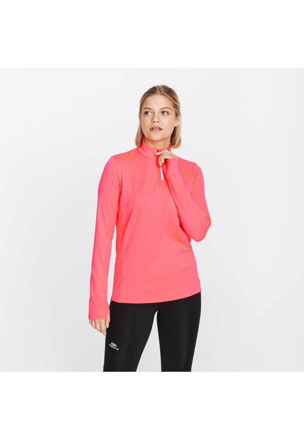 KALENJI - Bluza do biegania damska Kalenji Run Warm ocieplana. Kolor: różowy, czerwony, wielokolorowy. Materiał: poliester, materiał, elastan. Sport: bieganie