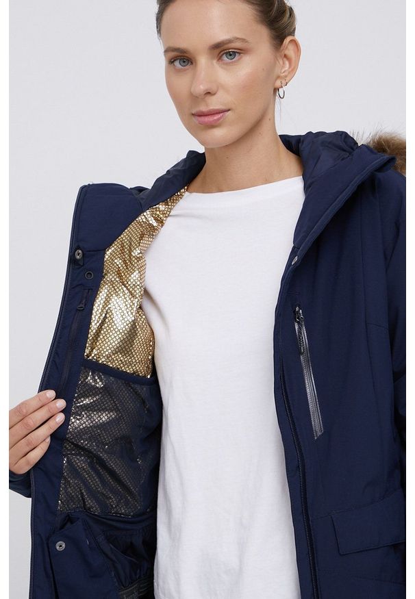 columbia - Columbia Kurtka damska kolor granatowy. Okazja: na co dzień. Kolor: niebieski. Materiał: futro. Styl: casual