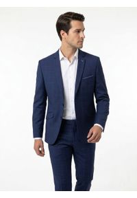 Elegancki Garnitur (Ślub, Studniówka) - Casino - Granat, Delikatna Krata. Materiał: poliester, wiskoza. Wzór: kratka #3